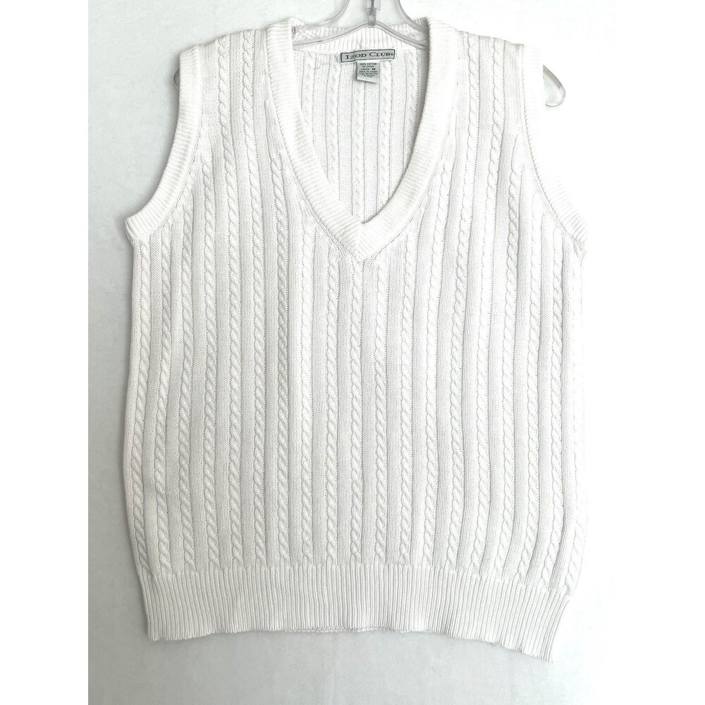 Vintage Izod Club Sweater Vest Cable Knit V-Neck Womans Size MEDIUM